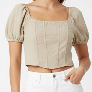 NWT Women's Faux Corset Puff Sleeve Crop Top